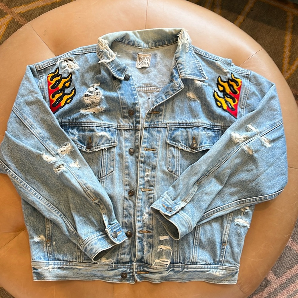 Furst of a Kind - Flame And Cobra Distressed Jean Jacket - L/XL